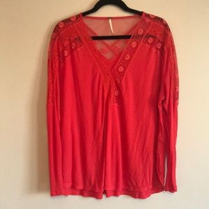 Free people long sleeve laced neckline shirt